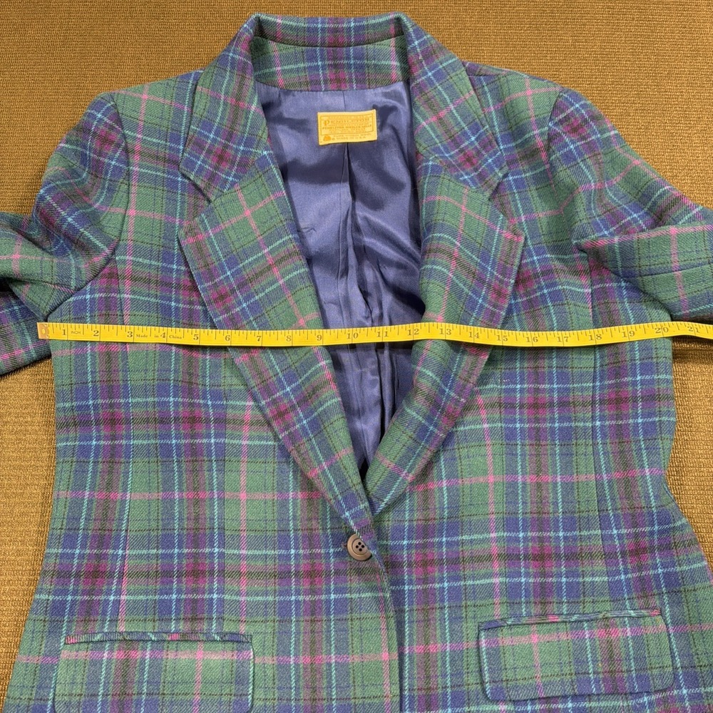 Vtg Pendleton Women's Purple Green & Blue 100% Virgin Wool Plaid Blazer Size 16 - Picture 4 of 8